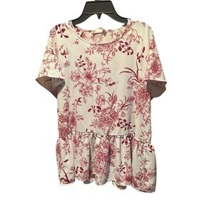 Everleigh Short Sleeve Floral Top in White & Red Small